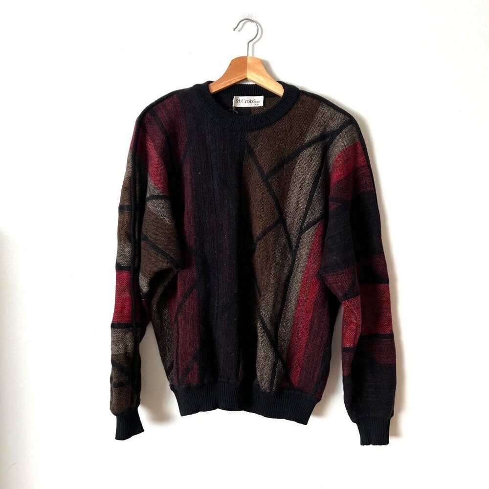 VTG St. Croix Wool Blend Crewneck Colorful Sweater Men's Size XXL Runs Small USA